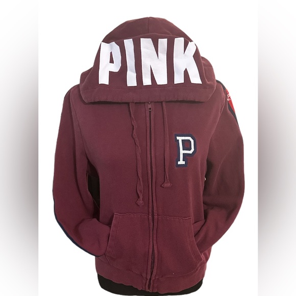 PINK Victoria's Secret Jackets & Blazers - Pink Victoria Secret Sweater Large Full Zip Jacket Hoodie Burgundy